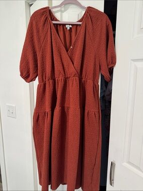 Polagram Rust Textured Wrap-Style Midi Dress